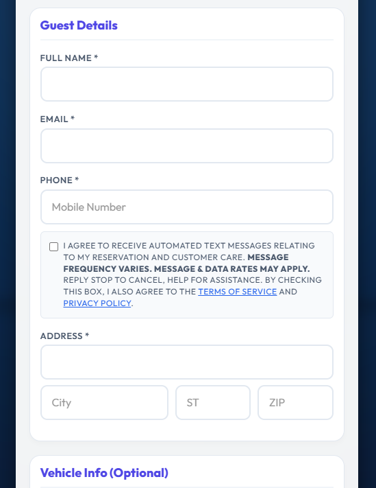 SMS Opt-in form view from svsrva.com