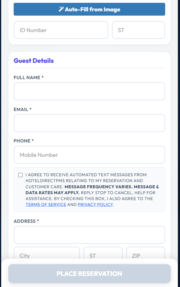 SMS Opt-in form view from svsrva.com